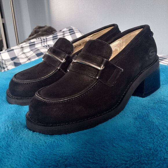 Vintage Skechers Black Chunky Heel Loafer Shoes Size 5 1/2 B - Picture 1 of 9